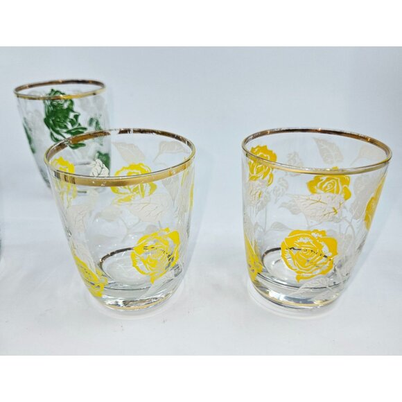 Hazel Atlas MCM Retro Rose-Pattern colorful Cocktail Shaker & Glass Set - Picture 8 of 10